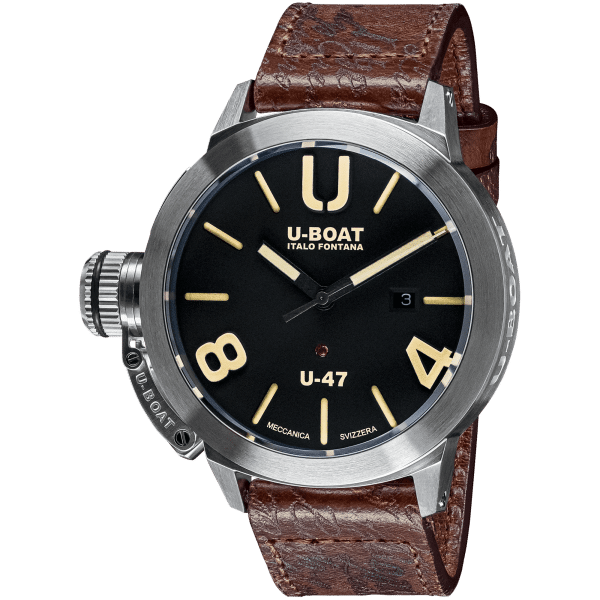 U-BOAT Classico U-47 AS1 8105, cassa in acciaio lucido e quadrante nero, vista frontale